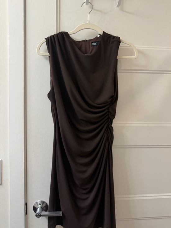 Zara Dresses & Skirts - Zara Brown Sleeveless Draped Mini Dress